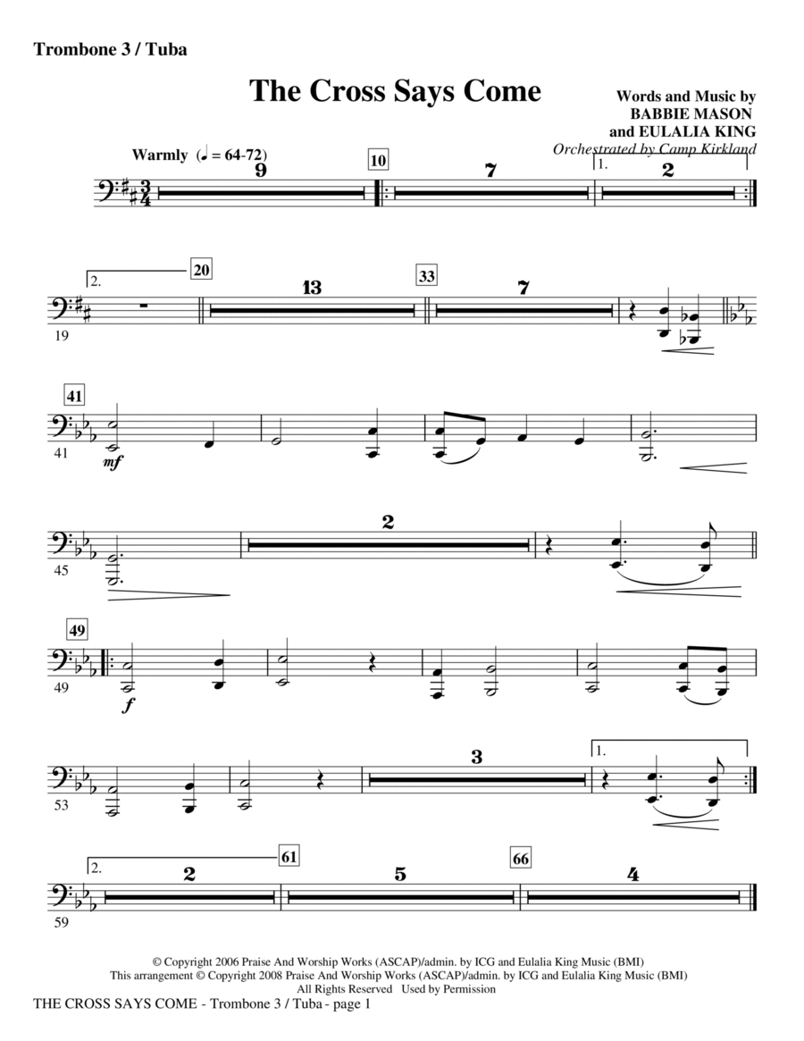 The Cross Says Come - Trombone 3/Tuba Choir scores gallery preview page 1