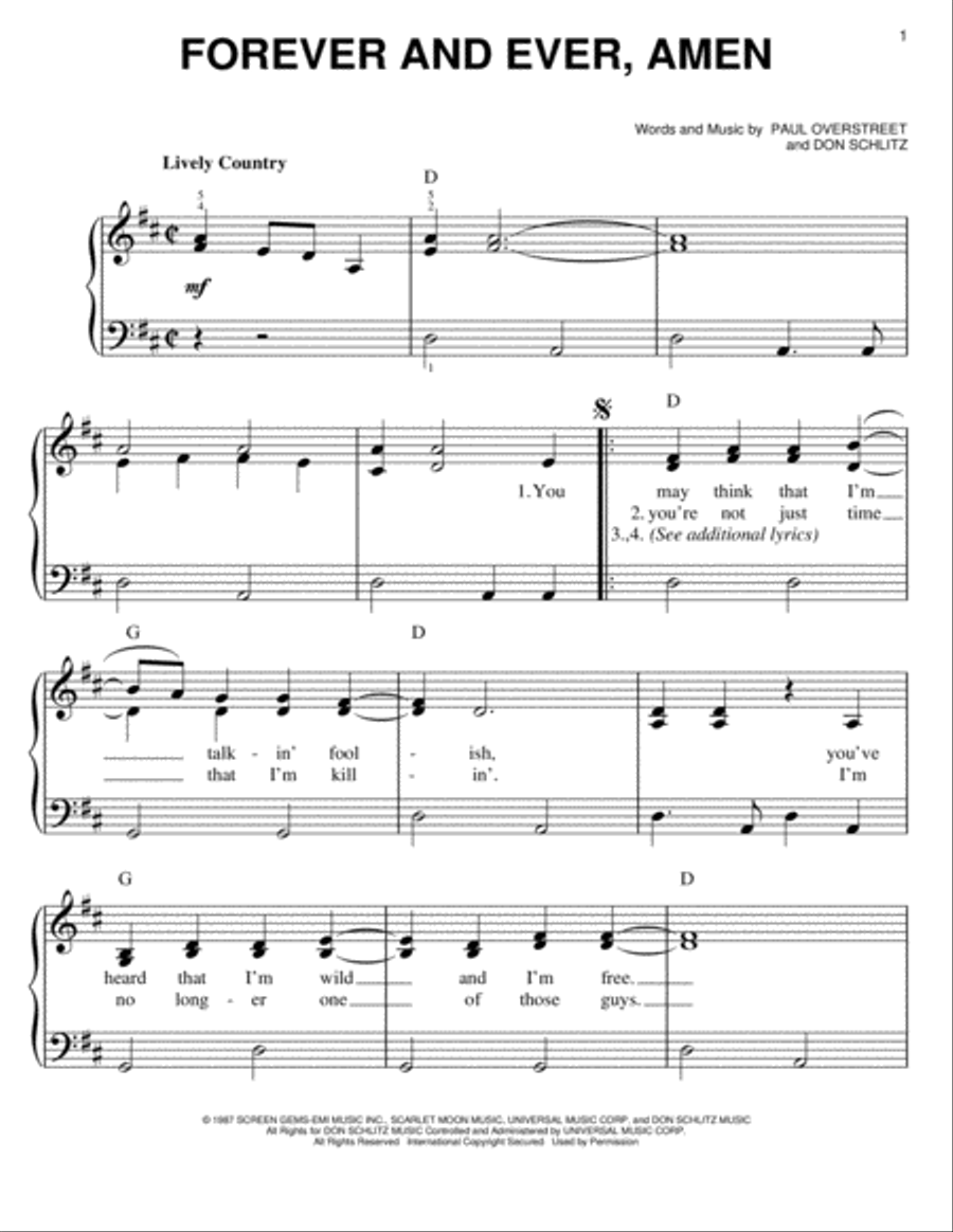 Forever And Ever, Amen Forever And Ever, Amen Easy Piano scores gallery preview page 1