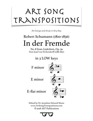 Book cover for SCHUMANN: In der Fremde, Op. 39 no. 8 (in 3 low keys: F, E, E-flat minor)