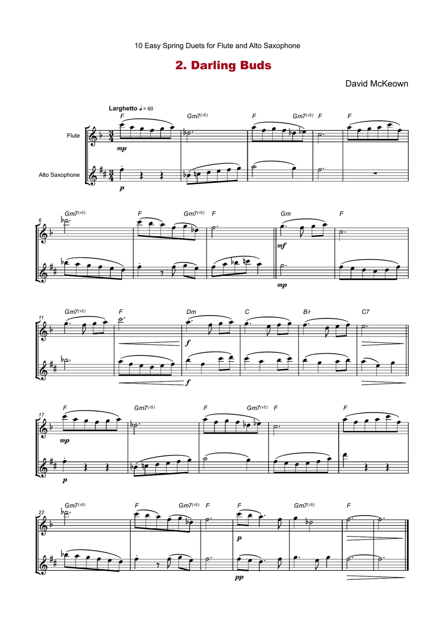 10 Easy Spring Duets for Flute and Alto Saxophone Woodwind Duet scores gallery preview page 4