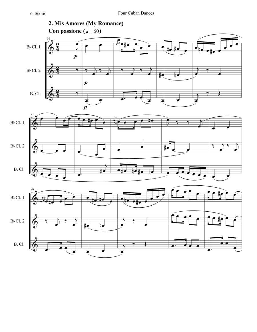4 Cuban Dances by Cervantes for clarinet trio Clarinet Trio scores gallery preview page 6