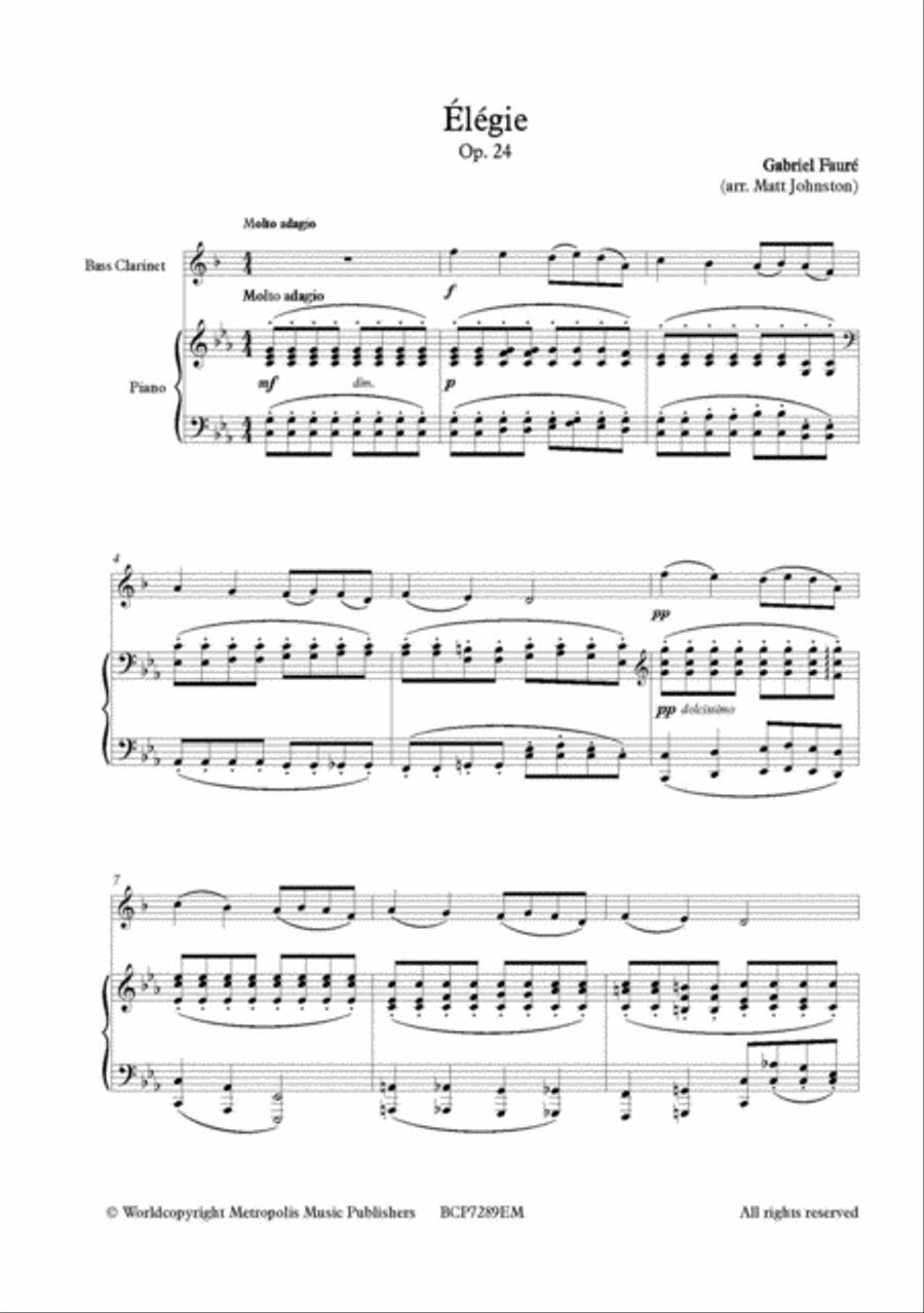 Elegie, Op. 24 for Bass Clarinet and Piano Bass Clarinet scores gallery preview page 2