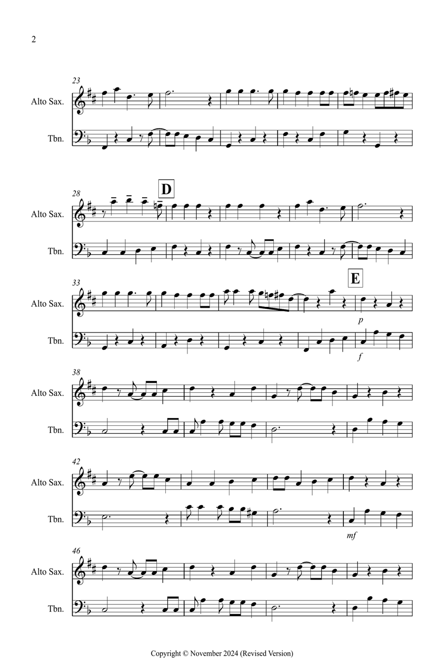 Jingle Bells (Jazzy Style!) for Alto Saxophone and Trombone Duet Trombone Duet scores gallery preview page 2