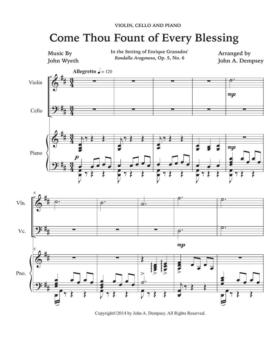 Come Thou Fount of Every Blessing (Piano Trio): Violin, Cello and Piano Piano Trio scores gallery preview page 5
