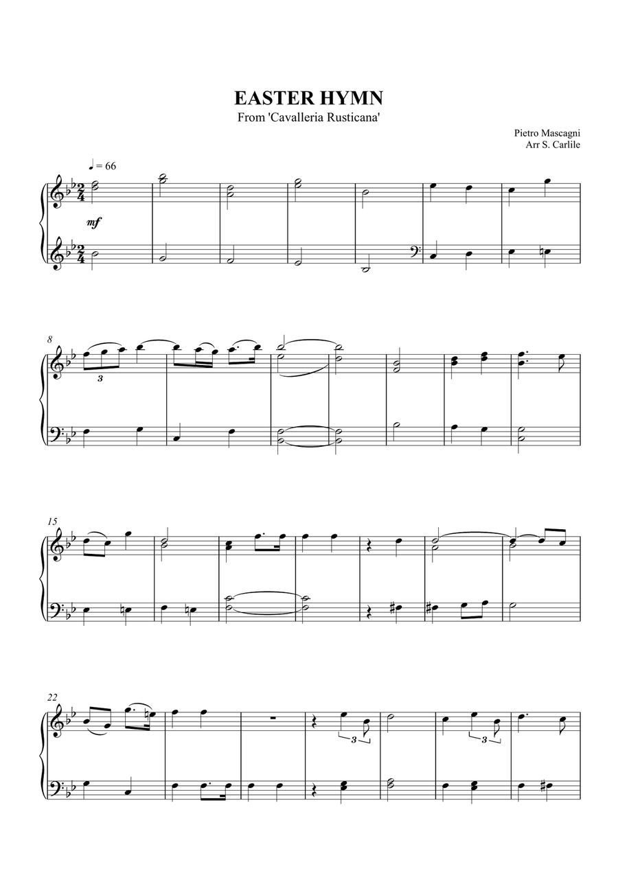 Easter Hymn (from Cavalleria Rusticana) Easy Piano scores gallery preview page 1