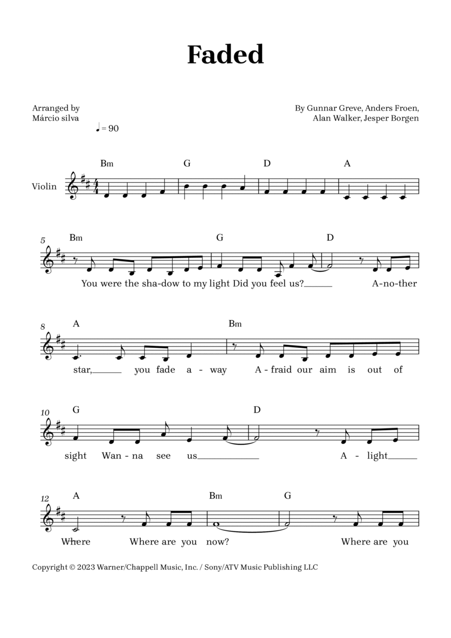Faded Faded Violin Solo scores gallery preview page 1