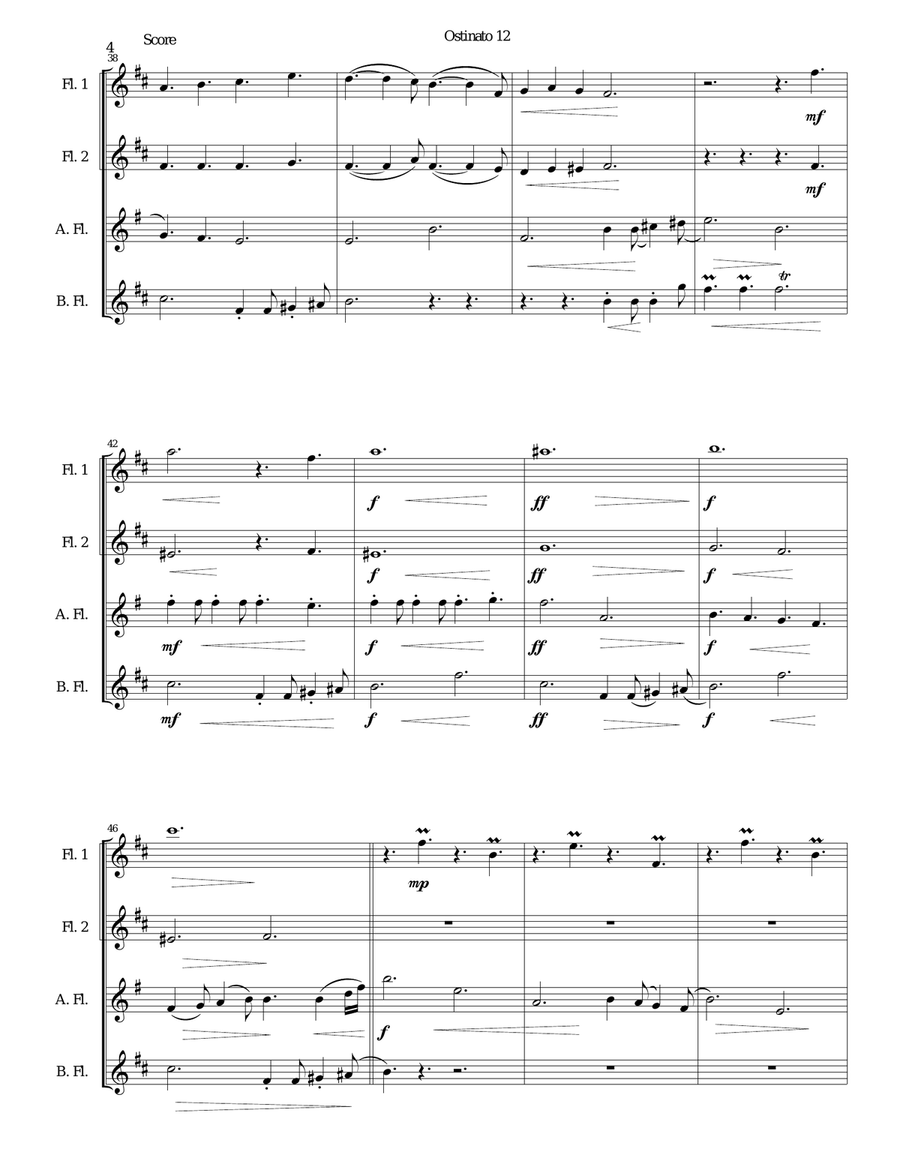 Ostinato 12 for flute quartet Flute Quartet scores gallery preview page 4