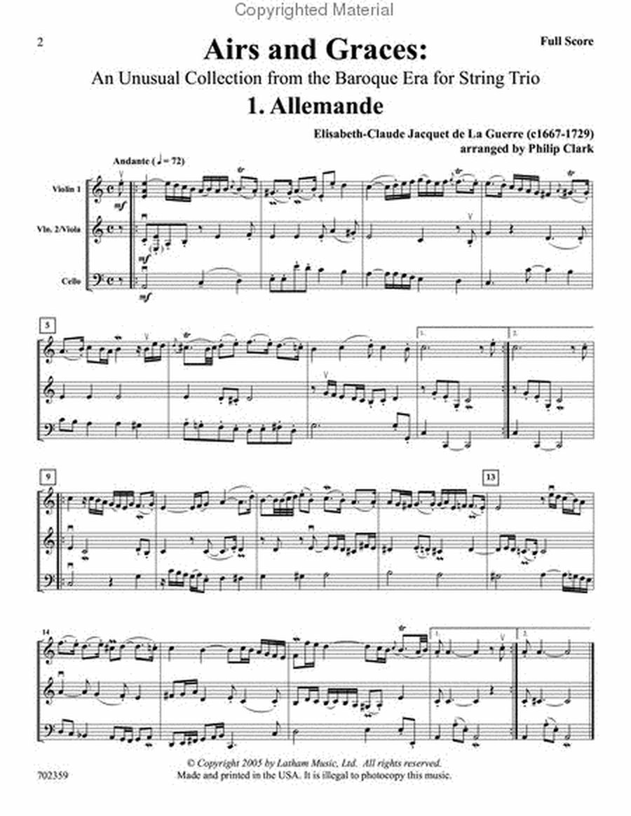 Airs and Graces: An Unusual Collection from the Baroque Era for String Trio - Score only image number null