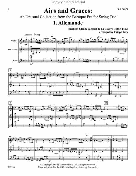 Airs and Graces: An Unusual Collection from the Baroque Era for String Trio - Score only image number null
