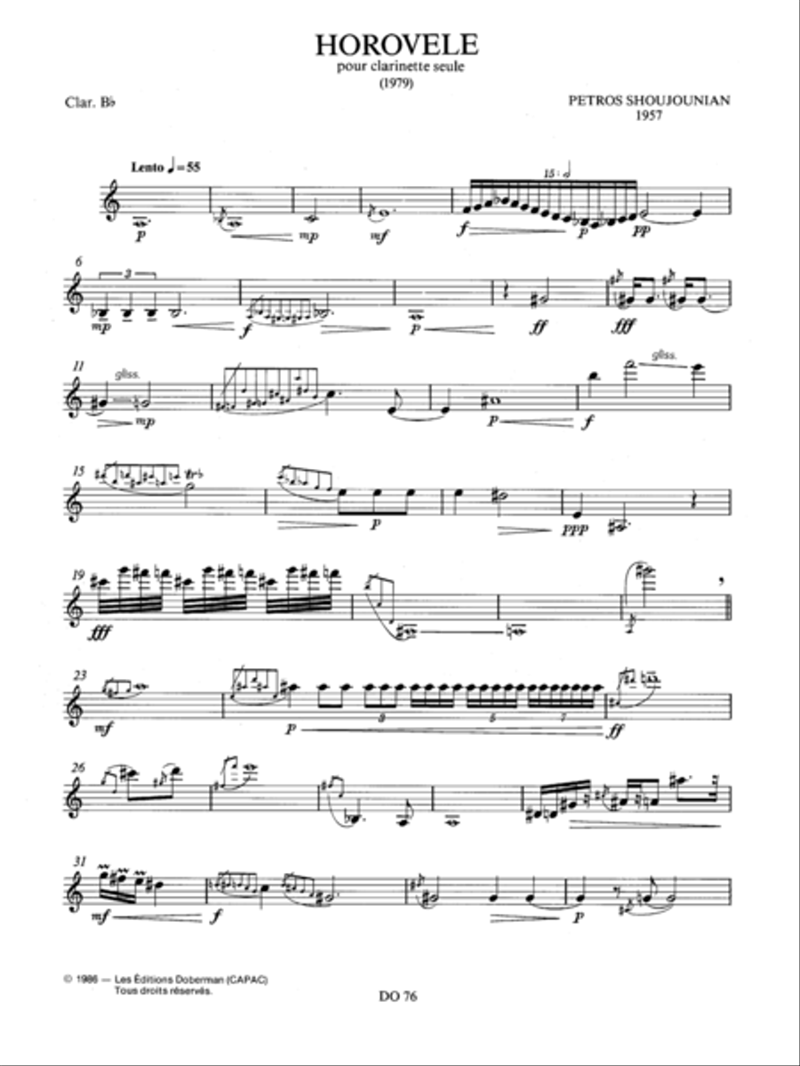 Horovele Horovele Clarinet Solo scores gallery preview page 1