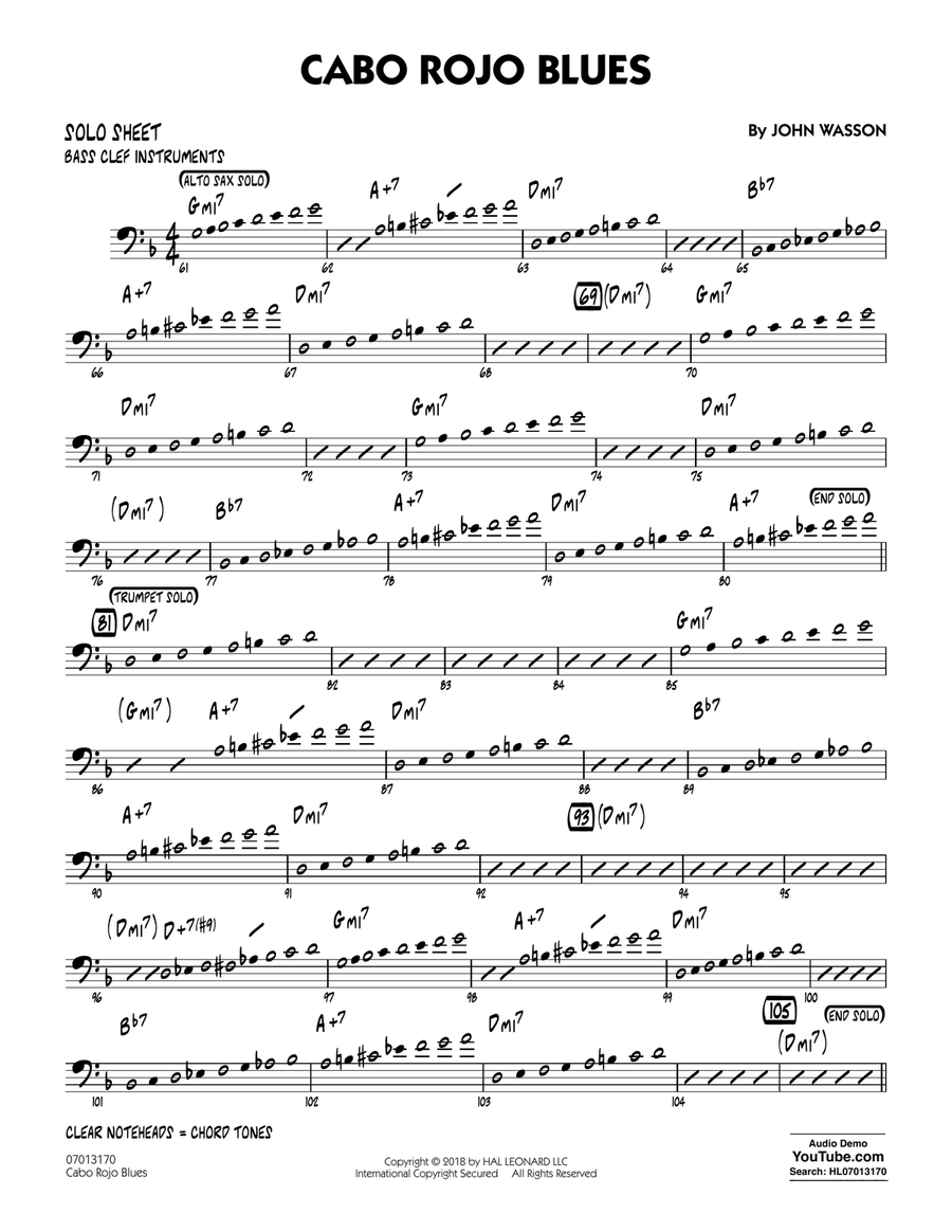 Cabo Rojo Blues - Bass Clef Solo Sheet