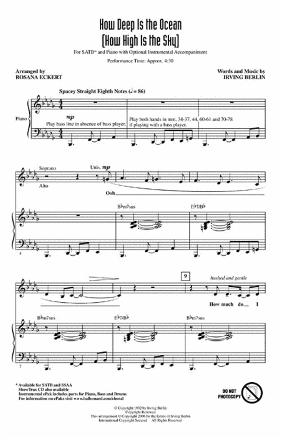 How Deep Is the Ocean (How High Is the Sky?) 4-Part scores gallery preview page 2