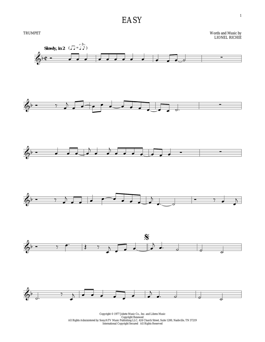 Easy Easy Trumpet Solo scores gallery preview page 1