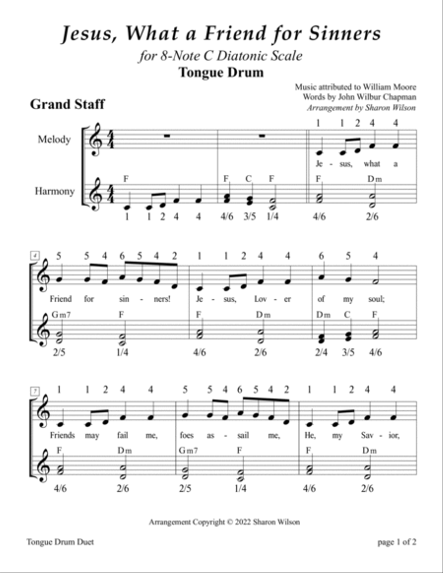 Jesus, What a Friend for Sinners (for 8-note C major diatonic scale Tongue Drum) Percussion scores gallery preview page 5