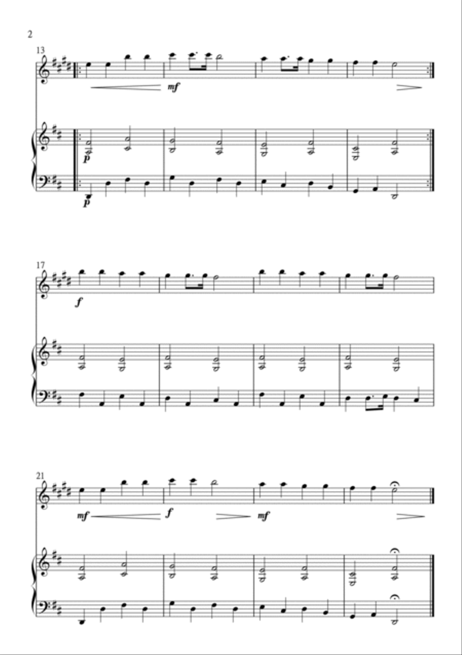 Twinkle Twinkle Little Star for Clarinet and Piano in D Major. Very Easy. Piano, Vocal, Guitar scores gallery preview page 2