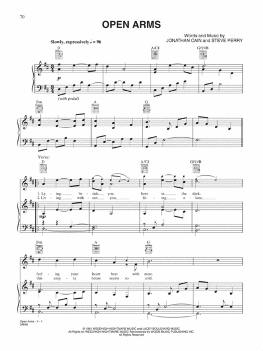 Open Arms Open Arms Piano, Vocal, Guitar scores gallery preview page 1