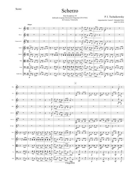Scherzo from Tschaikowsky's Sym. #4. Full children/youth orchestra. Score & parts. image number null