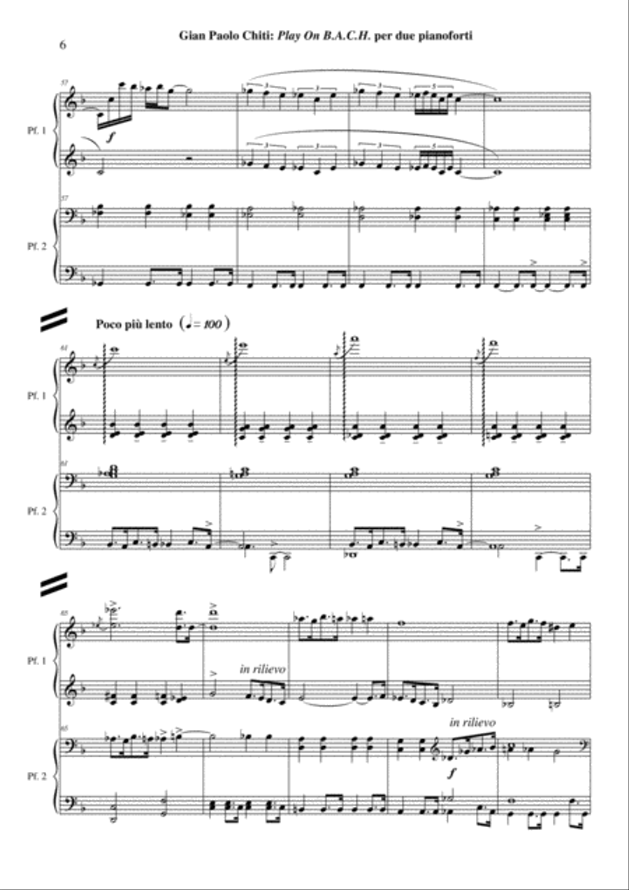 Gian Paolo Chiti: Play On B.A.C.H. for two pianos 2 Pianos, 4-Hands scores gallery preview page 6