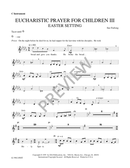 Eucharistic Prayer for Children III - Instrument edition