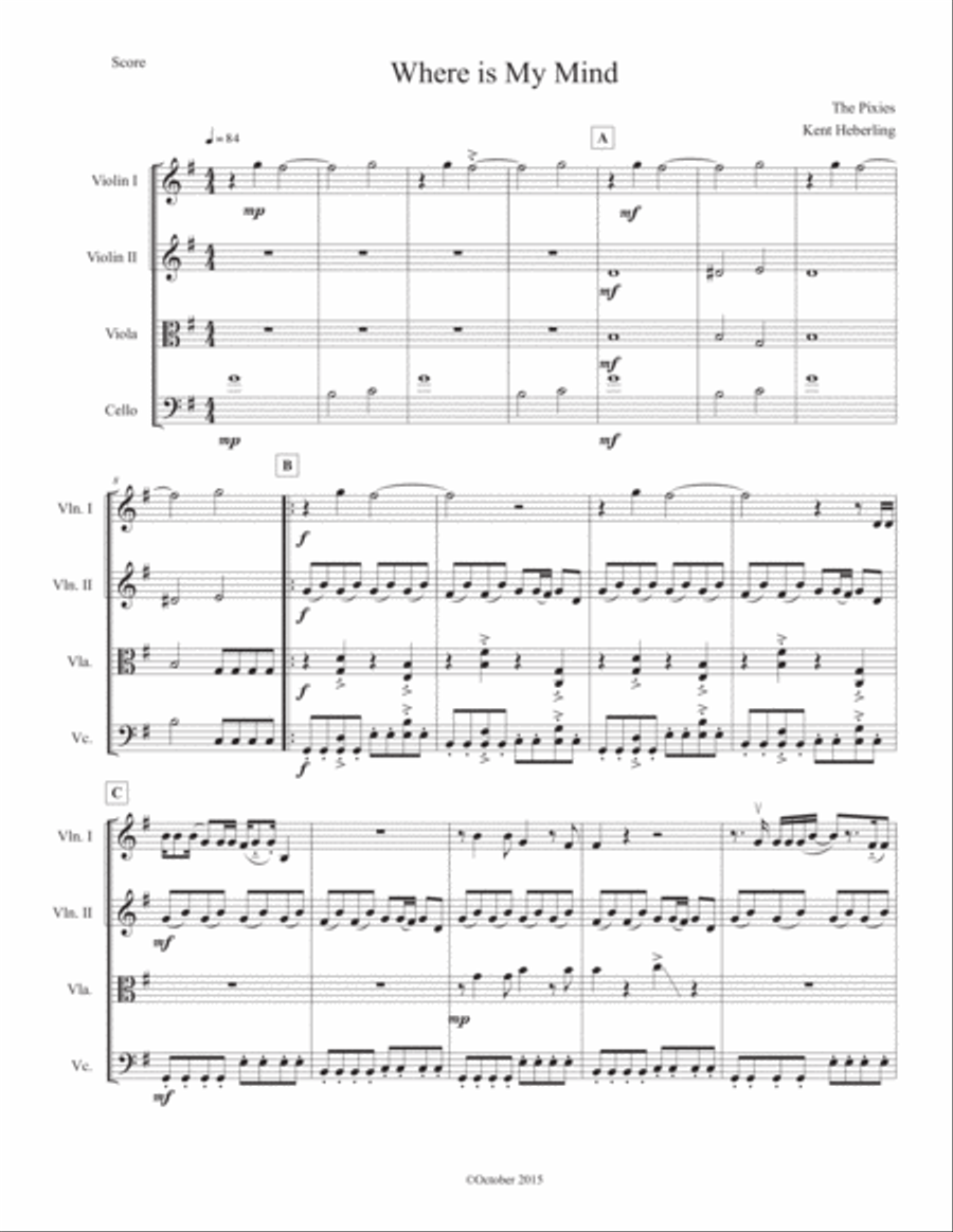Where Is My Mind? String Quartet scores gallery preview page 1