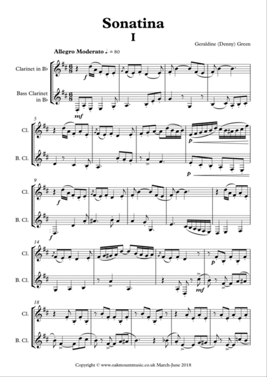 Sonatina For Clarinet And Bass Clarinet (Originally for clarinet and bassoon) Woodwind Duet scores gallery preview page 2