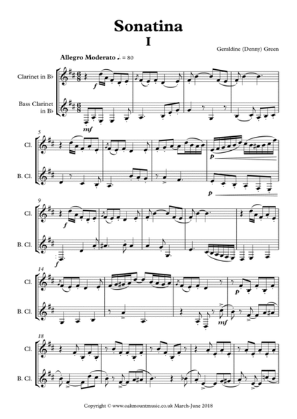 Sonatina For Clarinet And Bass Clarinet (Originally for clarinet and bassoon)