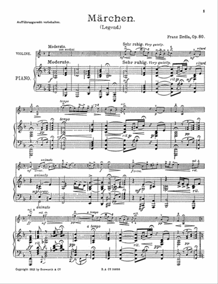 Drdla, F Marchen Op.80 Violin Solo scores gallery preview page 1