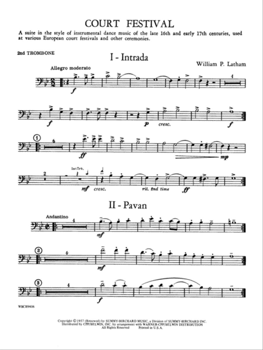 Court Festival (Suite for Concert Band): 2nd Trombone Concert Band scores gallery preview page 1