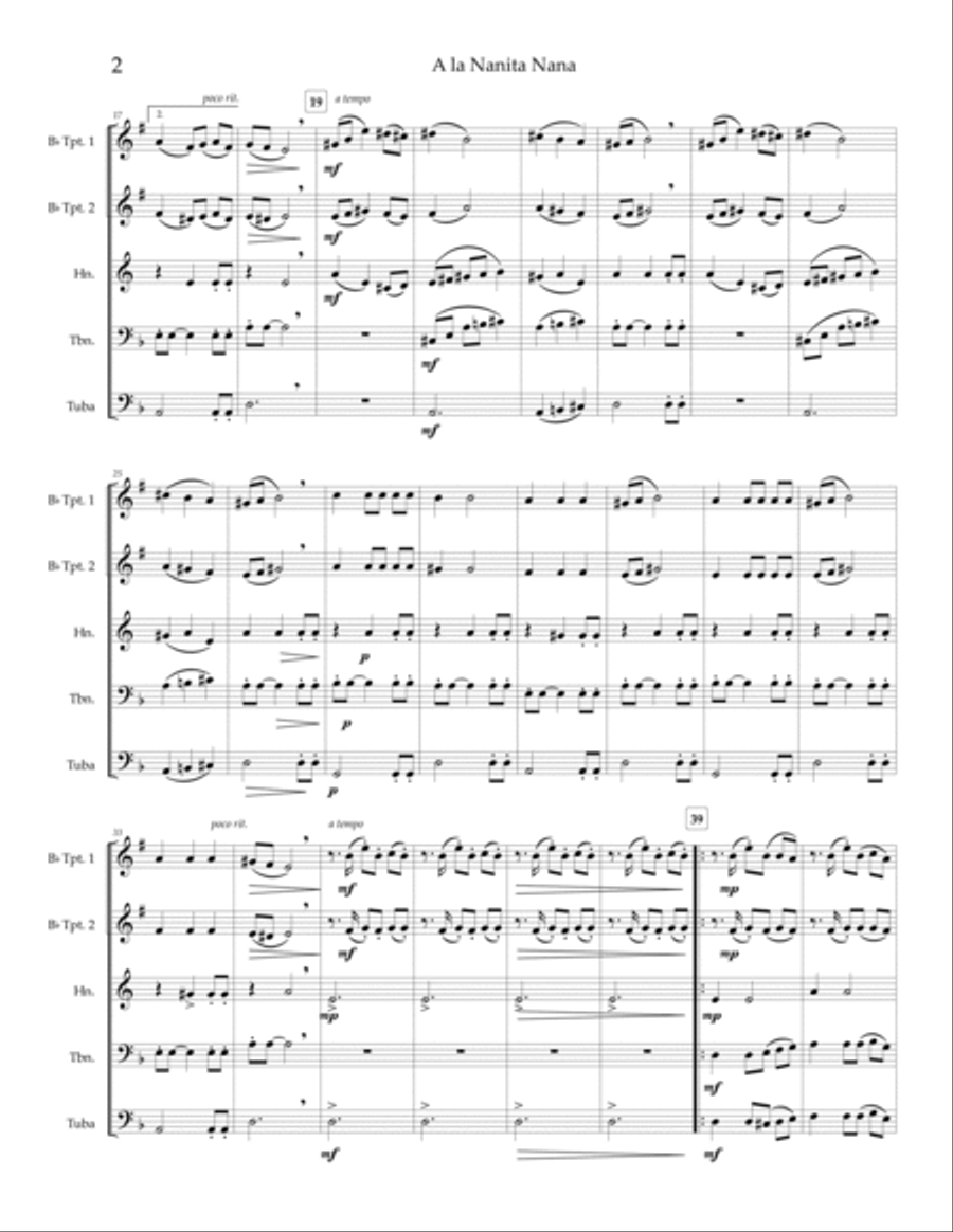 A la nanita nana (Spanish carol) — brass quintet Brass Quintet scores gallery preview page 4