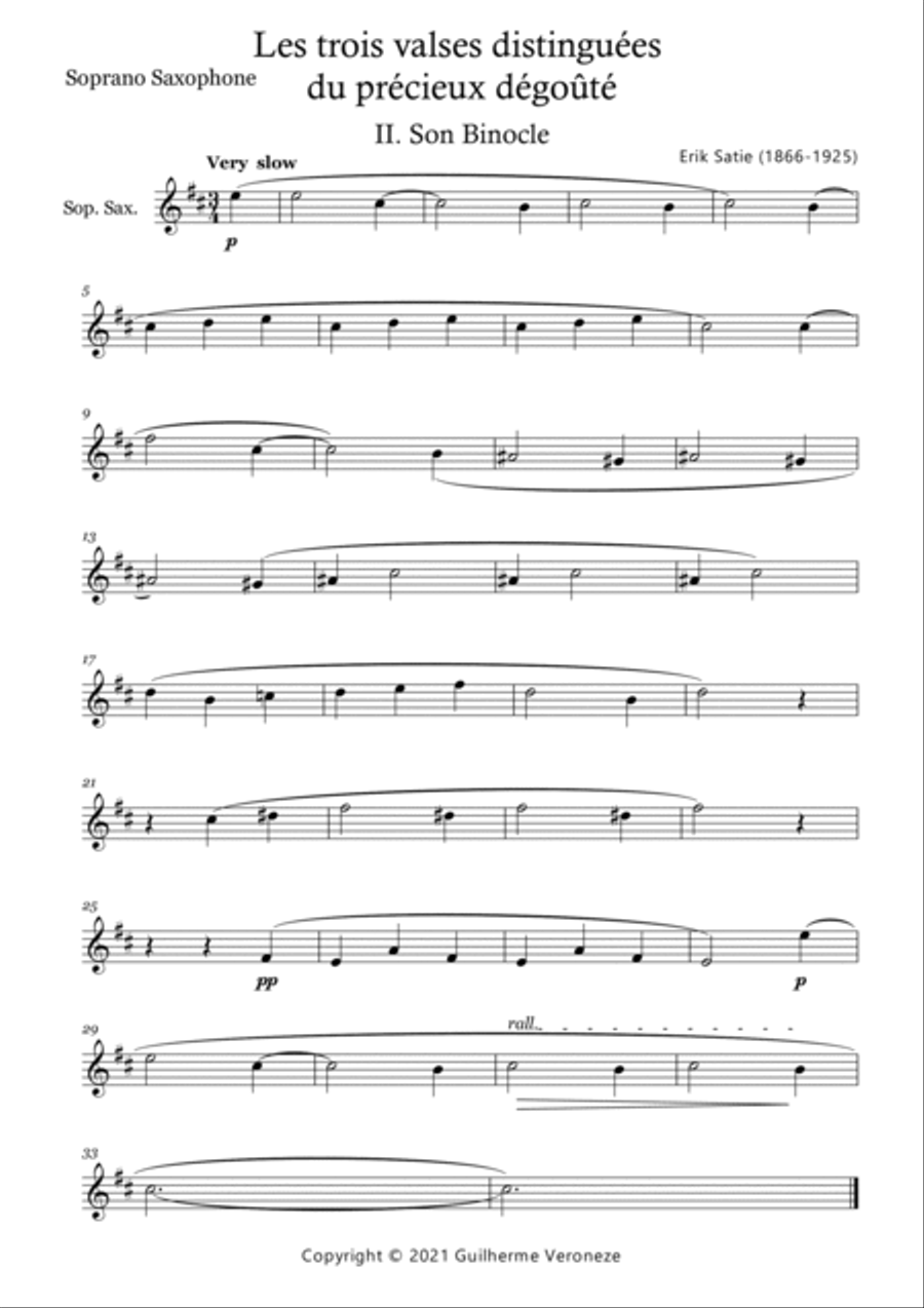 Les trois valses distinguées du précieux dégoûté. II. Son Binocle (Soprano sax + Piano) Soprano Saxophone scores gallery preview page 2
