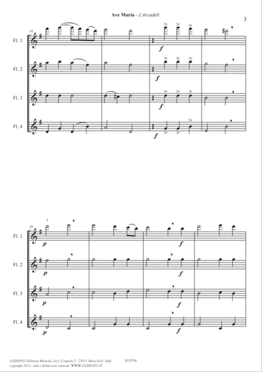 Ave Maria (Arcadelt) - Flute Quartet score & parts Flute Quartet scores gallery preview page 6