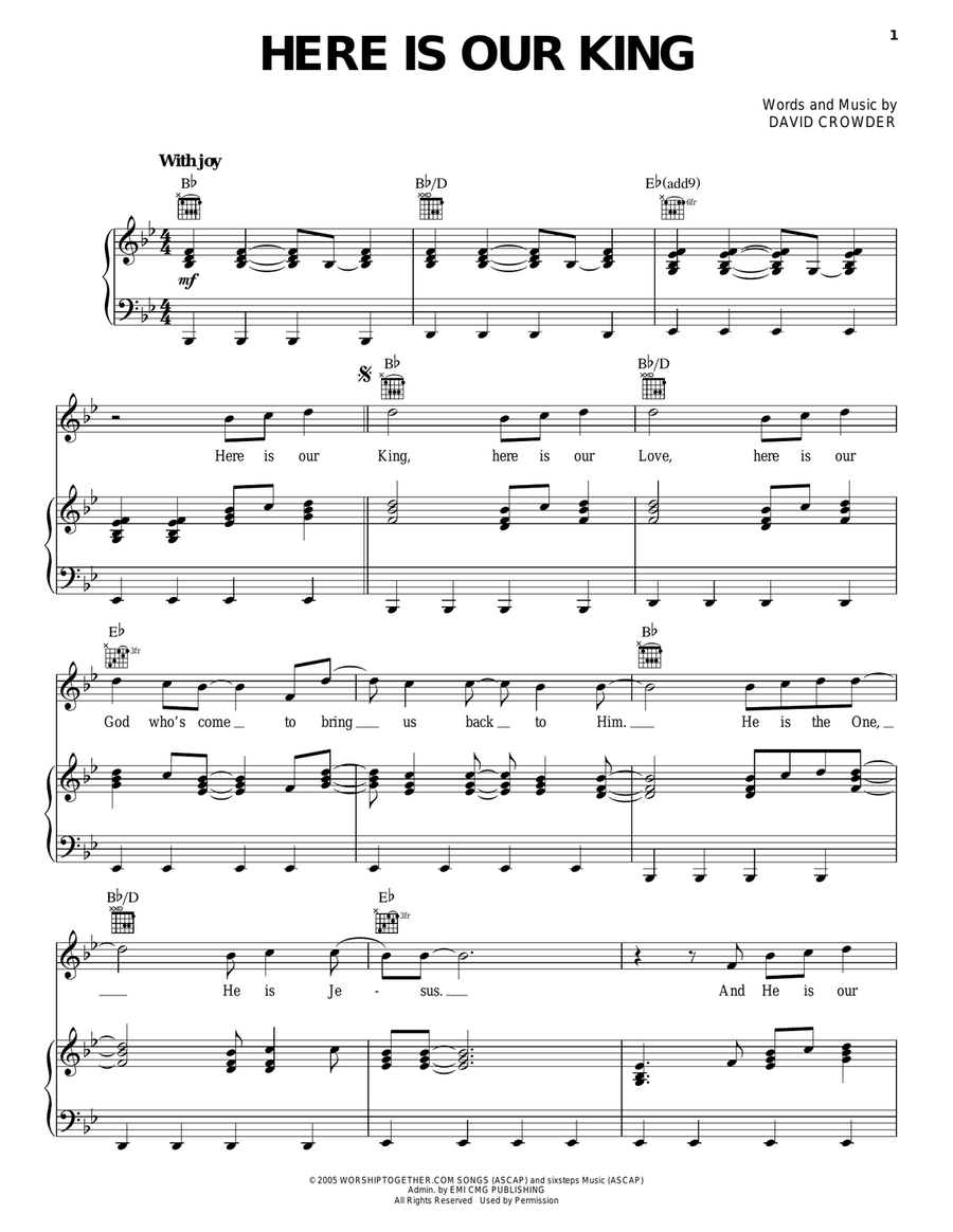 Here Is Our King Piano, Vocal, Guitar scores gallery preview page 1