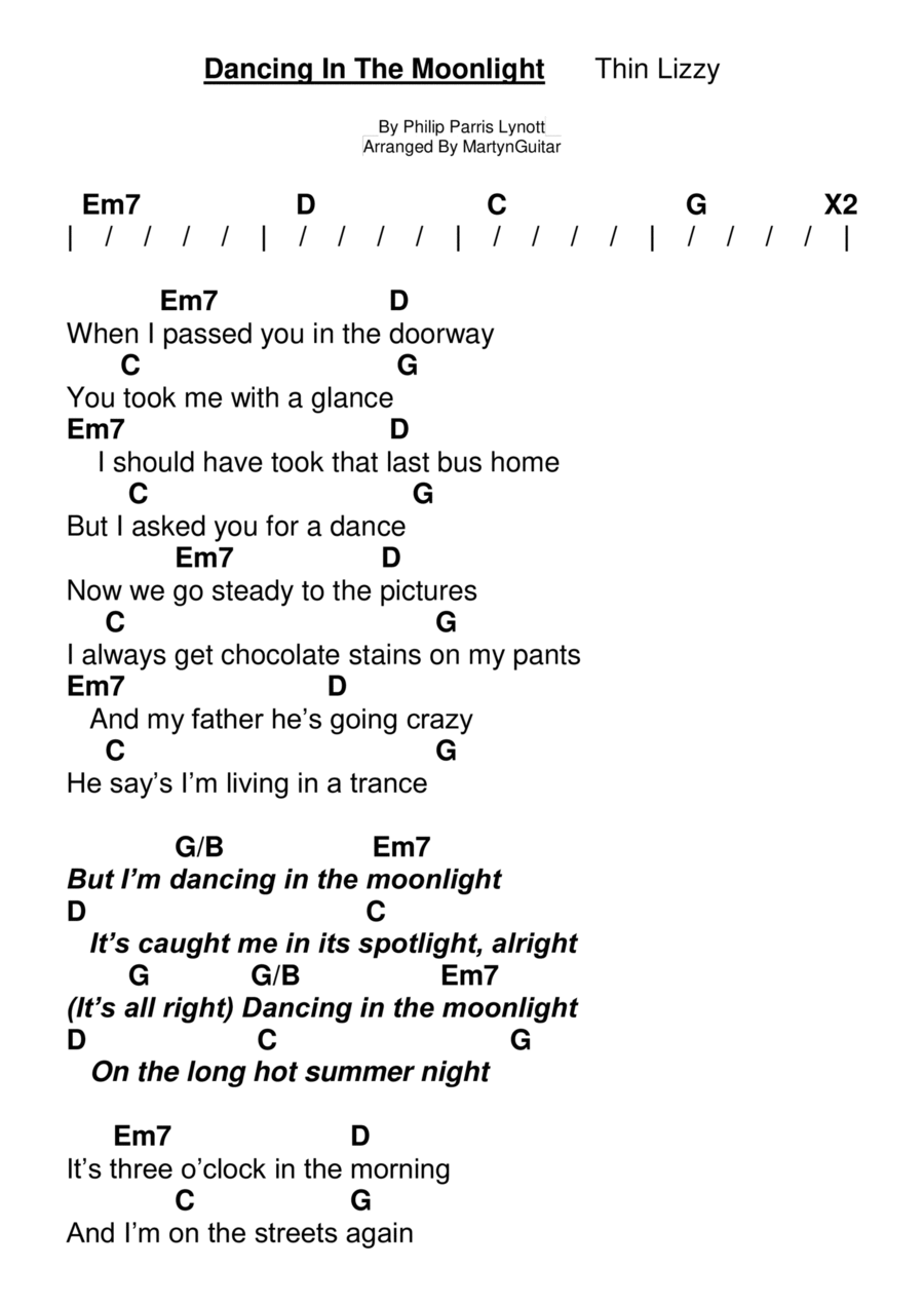 Dancing In The Moonlight Guitar scores gallery preview page 1