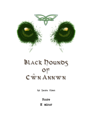 Book cover for Black Hounds of Cŵn Annwn for Harp Ensemble (E minor)-Score only