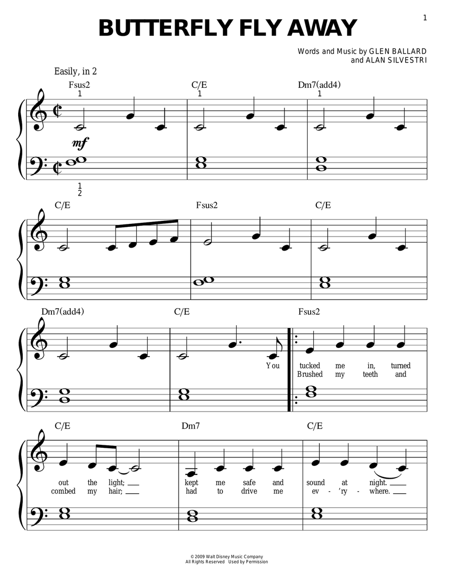 Butterfly Fly Away Easy Piano scores gallery preview page 1