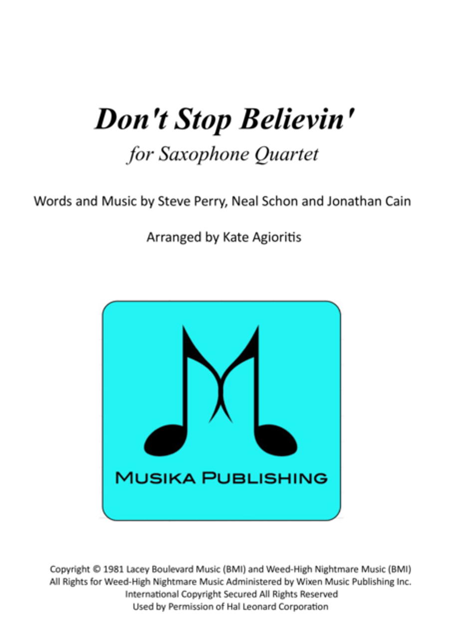 Don't Stop Believin' Saxophone Quartet scores gallery preview page 1