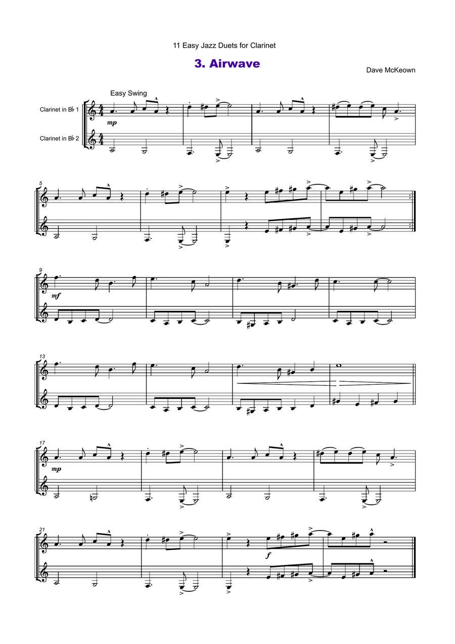 11 Easy Jazz Duets for Clarinet Clarinet Duet scores gallery preview page 4