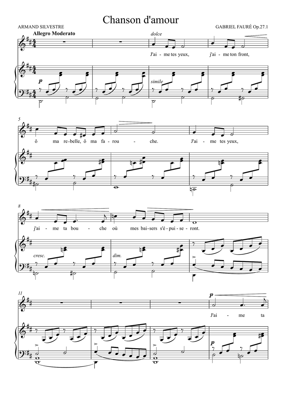 Chanson d'amour (D Major) Piano, Vocal scores gallery preview page 2