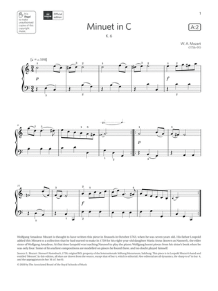 Book cover for Minuet in C (Grade 1, list A2, from the ABRSM Piano Syllabus 2021 & 2022)