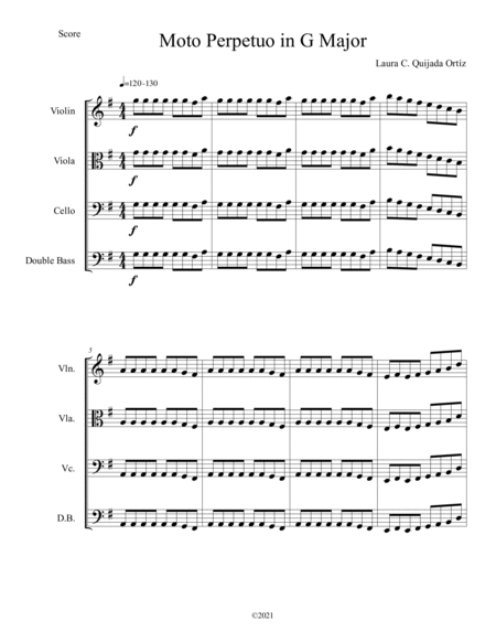 Moto Perpetuo in G Major, for children string orchestra. SCORE & PARTS. image number null