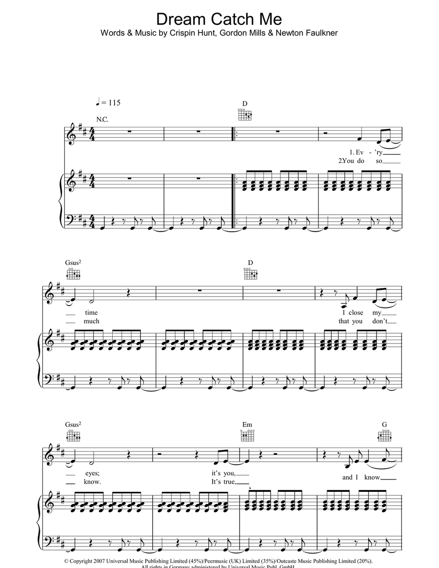 Dream Catch Me Piano, Vocal, Guitar scores gallery preview page 1