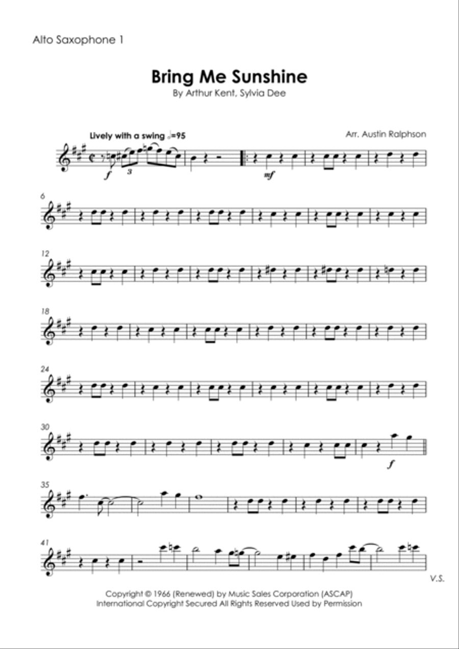 Bring Me Sunshine Saxophone Quintet scores gallery preview page 3