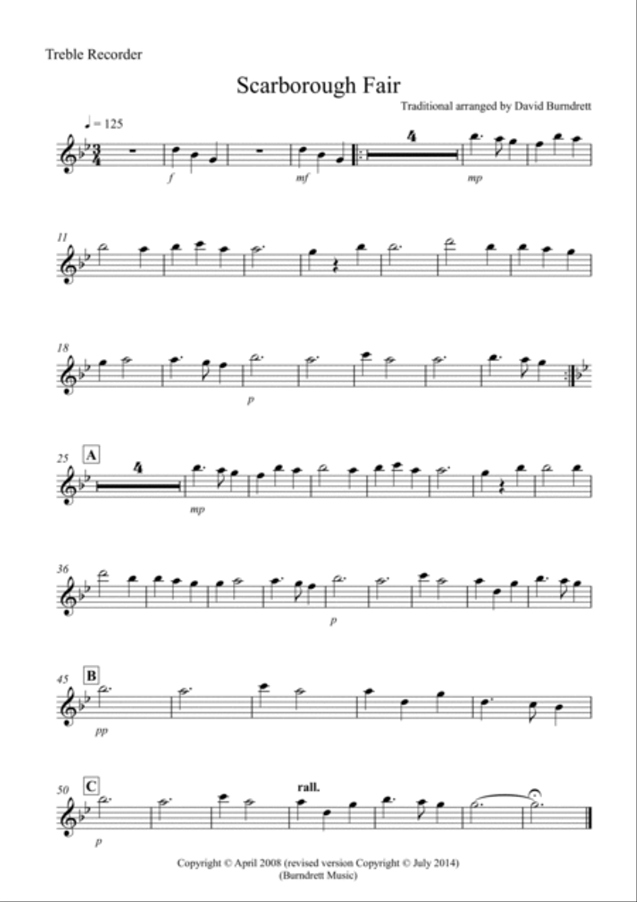 Scarborough Fair for Recorder Quartet Recorder scores gallery preview page 5