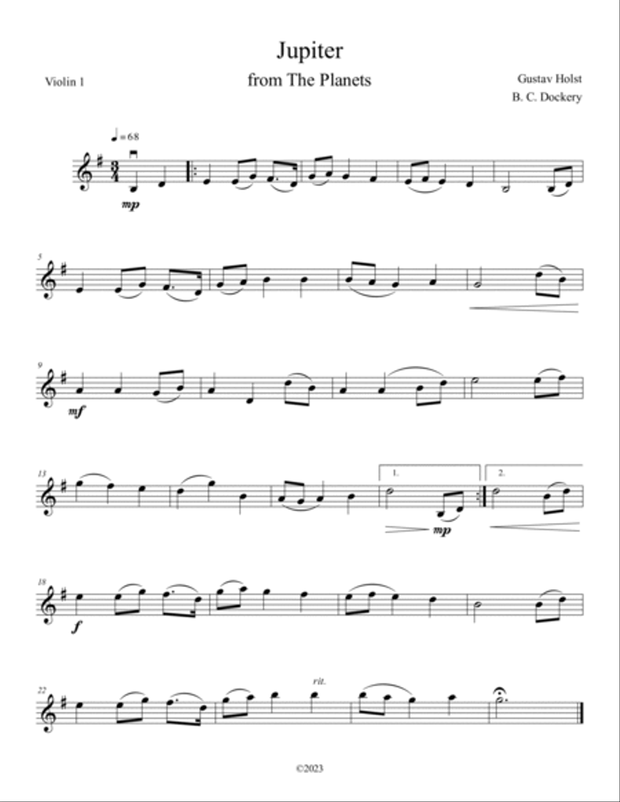 Jupiter (from The Planets) for Violin Solo with Piano Accompaniment Violin Solo scores gallery preview page 3