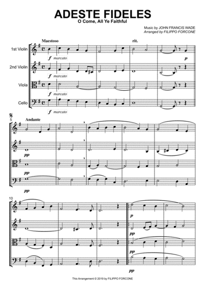 "ADESTE FIDELES" (O Come, All Ye Faithful) - John Francis Wade | String Quartet image number null