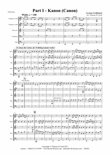 German Spring Song Collection - 5 Concert Pieces - Brass Quintet image number null