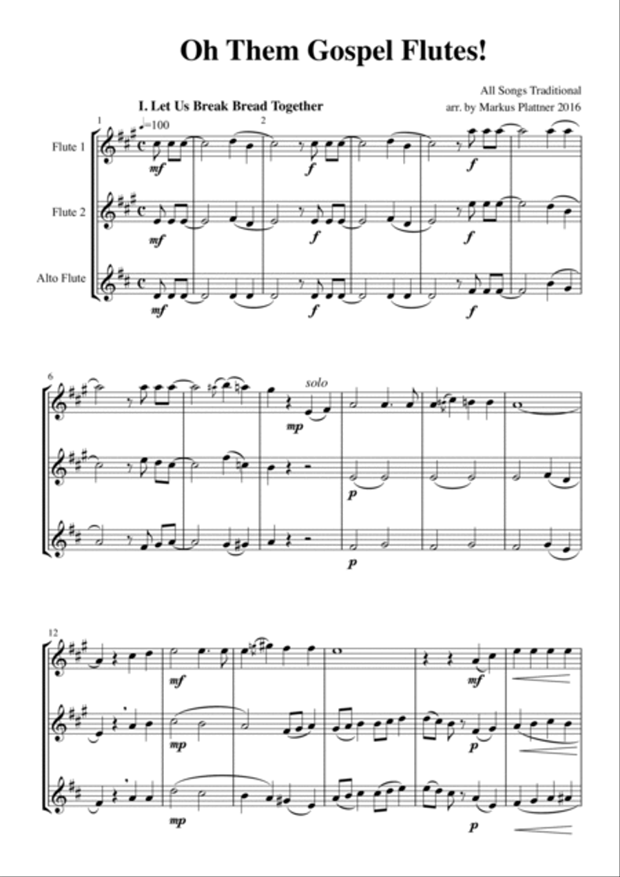‘Oh Them Gospel Flutes’ for Flute Trio (2 flutes and alto flute) Flute Trio scores gallery preview page 3