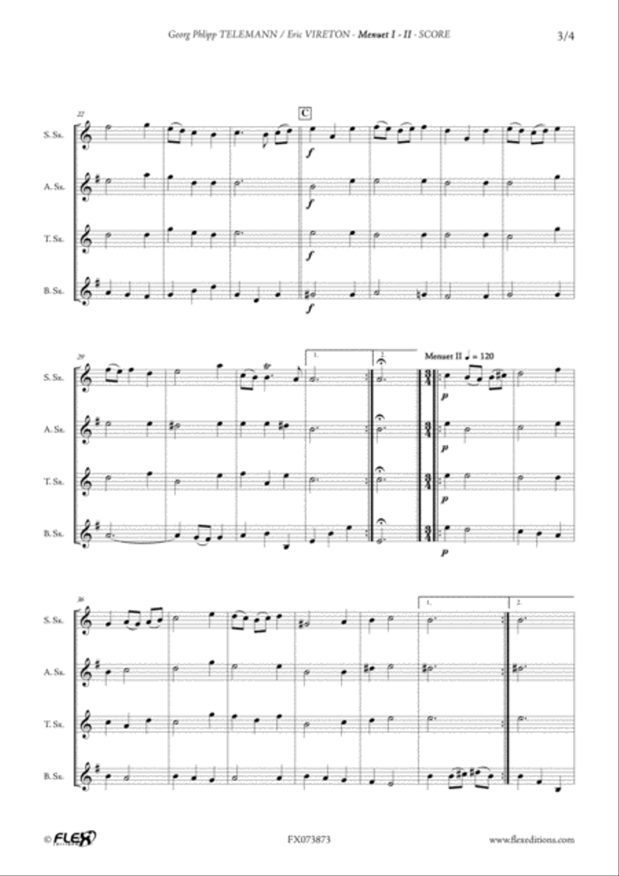 Menuet I - II from Ouverture Suite in A minor Saxophone Quartet scores gallery preview page 3
