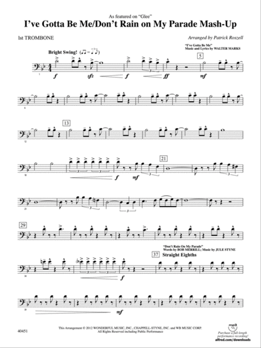 I’ve Gotta Be Me / Don’t Rain on My Parade Mash-Up: 1st Trombone Full Orchestra scores gallery preview page 1