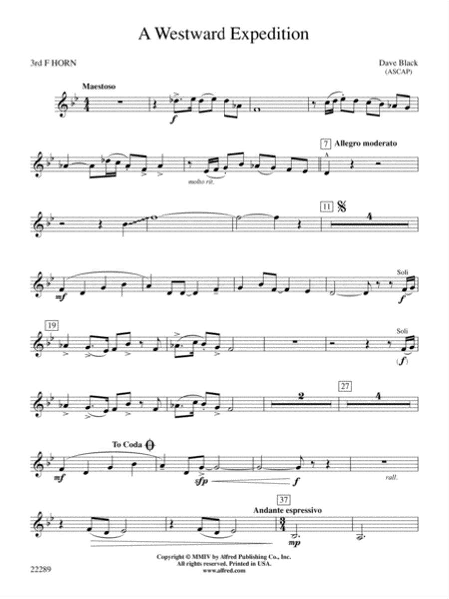 A Westward Expedition: 3rd F Horn Concert Band scores gallery preview page 1